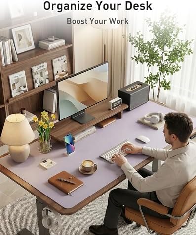 Aothia Faux Leather Desk Mat - Large Mouse Pad, Non-Slip PU Leather Blotter, Waterproof Writing Surface for Office and Home (Smoky Lavender, 63" x 24") - Image 3