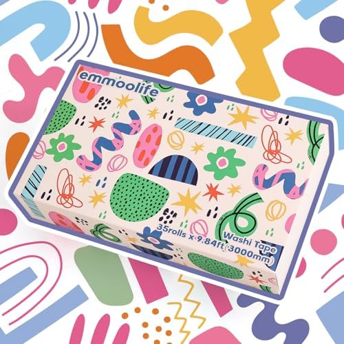 emmoolife 35 Rolls Washi Tape Set, Colorful Cute Floral Writable Decorative Tapes for Scrapbooking and Journaling, Junk Journal Supplies, Bullet Journaling for Women Girl 5-30mm Wide 9.84ft Long/Roll - Image 2