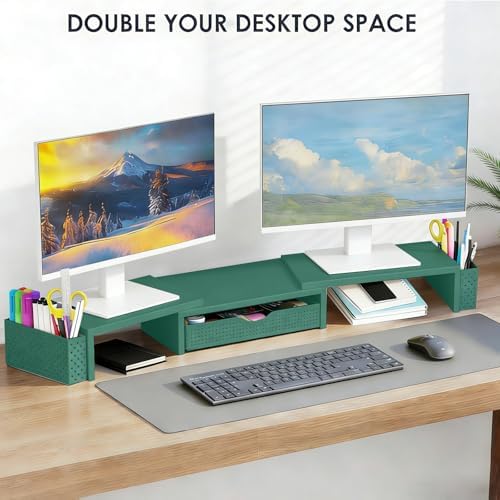 Spacrea Dual Monitor Stand Riser with Drawer and 2 Pen Holders - Image 4