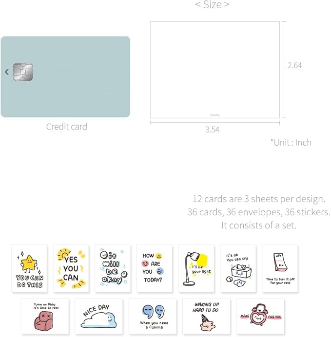 Monolike Day-by-day Card, Comfort for you - Mix 36 Mini Single cards, 36 envelopes, 36 stickers Package