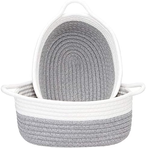 Sea Team 2-Pack Compact Woven Cotton Rope Storage Baskets, Gray by SeaTeam