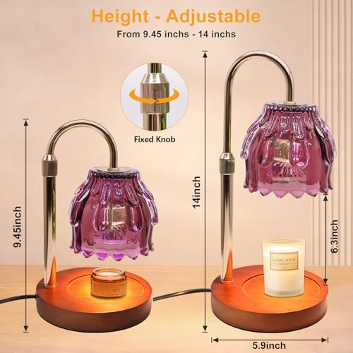 Candle Warmer Lamp with Timer & Dimmer, Birthday Gifts for Women Mom, 4-Level Dimmable Flower Heat Lamp for Jar Candles, Adjustable Height, House Warming Gifts, Home Decor (Purple - Image 3