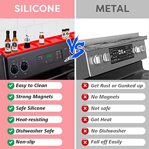 Stove Top for Shelf Silicone,30 Inch Magnetic Over the Stove Spice Rack of Shelf,Kitchen Shelf for Stove Organizer Magnet Above Stovetop Flat Back of Stove Storage Suctioned Shelf for The Stove-Red - Image 4