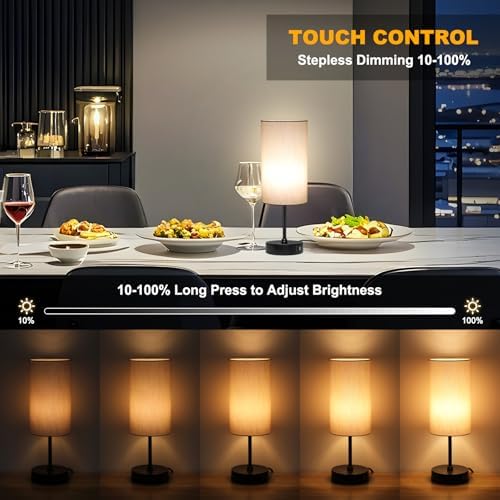 Unicozin Table Lamp for Bedroom, 3 Color Temperatures, 7 RGB Colors, Adjustable Brightness, Dual USB Charging Ports, Ambience Nightstand Light with Grey Shade, Desk Lamp for Kids Reading Home Office - Image 4