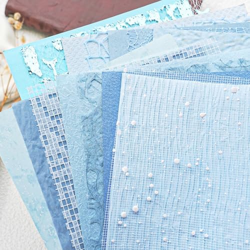 15-Piece Textured Scrapbook Paper & Mesh Fabric Set, Blue A5 Sheets by Unknown