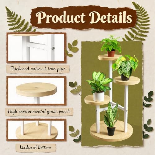 GEEBOBO 3 Tier Plant Stand Indoor, Metal Wood Plant Stands For Indoor Plants Multiple, Corner Tiered Flower Plants Shelf Stand for Living Room Bedroom, White - Image 6