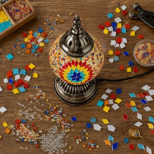 KRAFTSTORIES Turkish Mosaic Lamp Kit DIY Glass Decorative Table Bedside Night Light Tabletop for Living Room Bedroom | Make Your Own Lamp | Antique Bronze Base (Multicolor) - Image 2