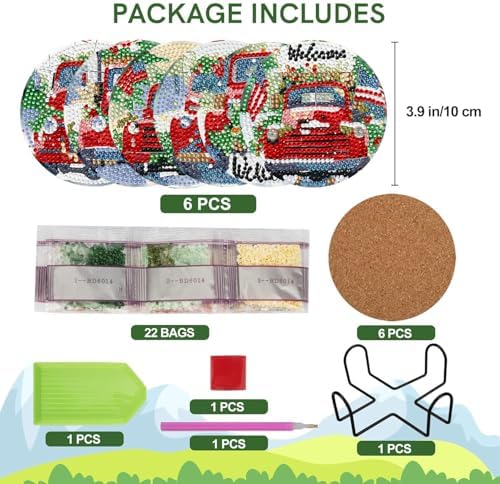 Leatrice 6 Pcs Christmas Truck Diamond Art Coasters Kits for Adults 4 in - Image 2