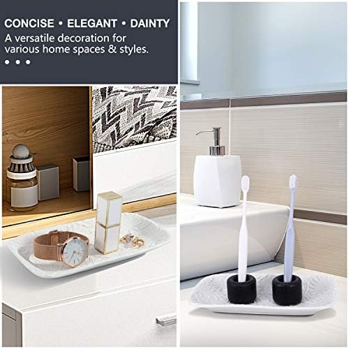 Emibele Ceramic Jewelry Tray, Bathroom Kitchen Vanity Decorative Trinket Tray Ring Dish for Earrings Rings Watch Keys, Ceramic Dessert Plate, White - Image 5