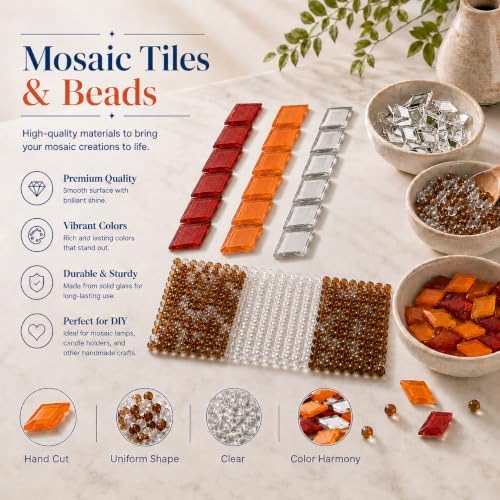 KRAFTSTORIES Turkish Mosaic Swan Neck Lamp Making Kit| DIY Colorful Glass Decorative Nightstand Table Light| Craft Kit |Make Your Own Lamp | Living Room Bedroom | Antique Bronze Base (Sunset) - Image 3