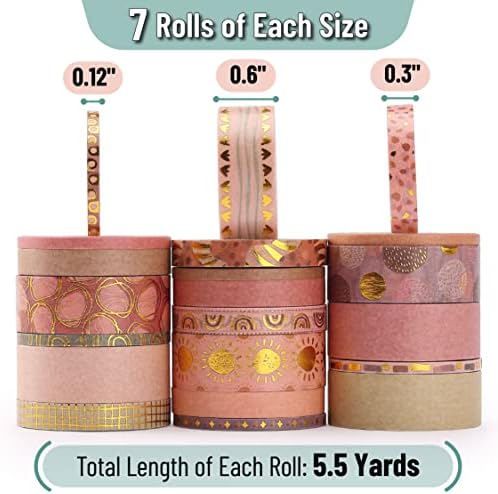Mr. Pen- Washi Tape Set, 21 Rolls, Assorted Sizes, Boho Design - Image 3