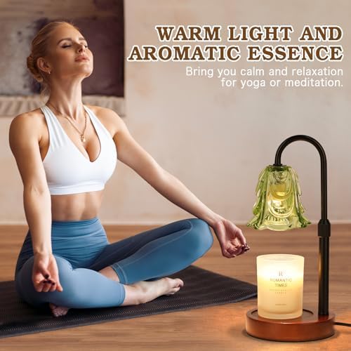 Small Candle Warmer Lamp with Timer, Adjustable Green Lamp Warmer for Jar Candles, Christmas Birthday Gifts for Women Mom Her, Dimmable Candle Heater, 2pcs Cute Wax Warming Light with Wood Base - Image 5