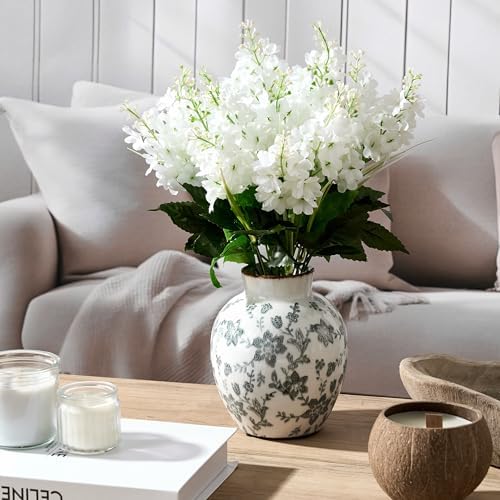SIDUCAL Ceramic Vintage Vase, 5.83 Inch Retro Ice Cracked Chinoiserie Floral Vase, Rustic Farmhouse Vases for Home Decor, Bookshelf, Garden, Chinoiserie Decor, Tuscan Decor, Gray Floral Pattern - Image 4