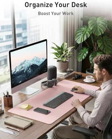 Aothia Faux Leather Desk Mat - Non-Slip PU Leather Desk Blotter, Waterproof Writing Surface, Large Desk Pad for Office & Home (Fairy Pink, 55" x 17") - Image 3