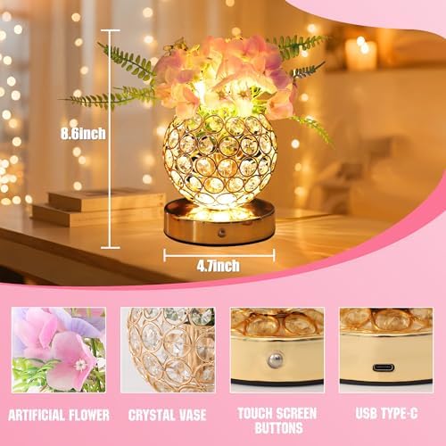 Pink Artificial Hydrangea Flower Lamp, 3 Color Dimmable Touch Control Night Light, Christmas Birthday Gifts for Women, Artificial Hydrangea Flower Table Lamp Decor for Bedroom Bar Coffee Shop Wedding - Image 6