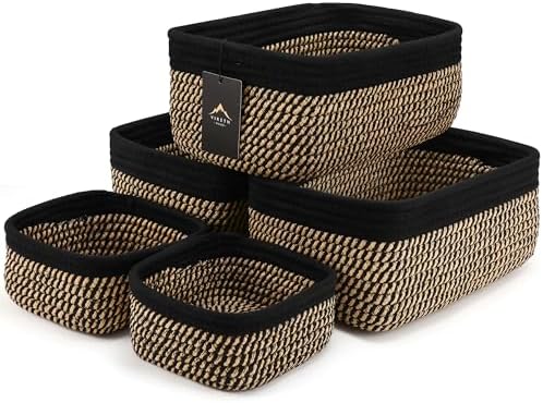 5-Pack Small Woven Rope Storage Baskets, 2 Sizes Organizer Bins by Unknown