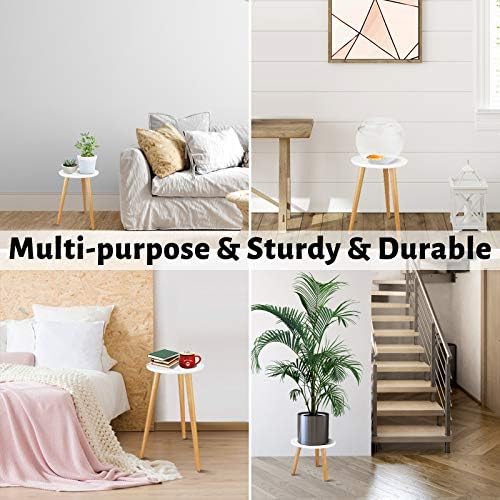 Uneedem Plant Stand Indoor, Mid Century Modern Small Round Plant Table for Flower Pots, 20.5" Tall Plant Holder Wood Stool for Living Room (2 Pack) - Image 7