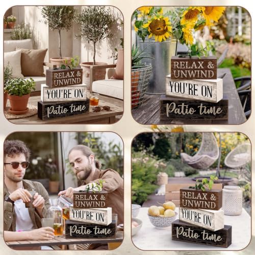 Moucuny 4 Pcs Farmhouse Table Decor Rustic Patio Stacked Wooden Decor - Image 5