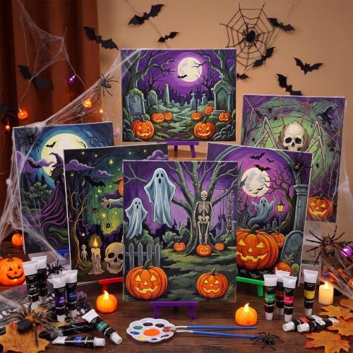Sherr 108 Pcs Halloween Sip and Paint Kit, Pre Drawn Canvas for Adults - Image 6
