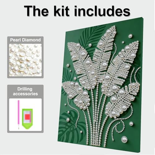 DIY Pearl Painting with Frame, Creative Design, Handmade Stress-Relieving Home Wall Decoration, Includes Frame and Tools-Monstera Leaves - Image 7