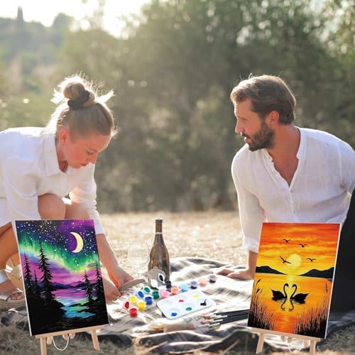 Ctosree 12 Pack Paint and Sip Kit Pre Drawn Canvas, Summer Sunset, 10x8'' - Image 6
