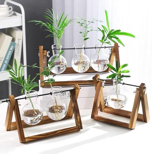 Kingbuy Plant Propagation Station, 3 Glass Bulb Vases with Wooden Stand - Image 3
