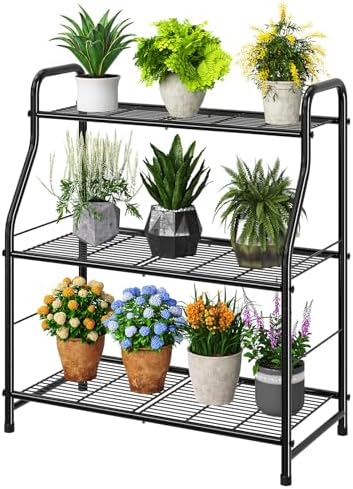 Simple Trending Plant Stand Indoor Outdoor, Plant Shelf for Multiple Pots Metal, 3 Tiers Large Plant Holder for Living Room Garden Balcony by SimpleTrending