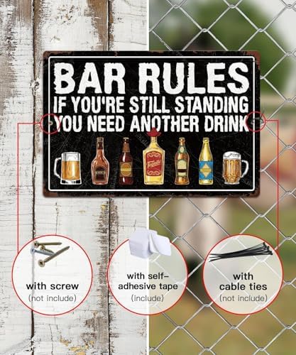 Putuo Decor Vintage Bar Sign, Bar Rules If You're Still Standing Need Another Drink Metal Plaque, Retro Alcohol Themed Wall Decor for Man Cave Bar Pub, Funny Drinking Gift - Image 3
