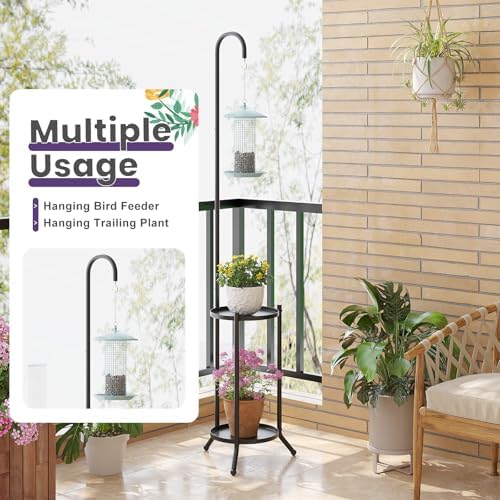 2-Tier Metal Plant Stand with Hanging Hook, Indoor Outdoor Plant Shelf,Heavy Duty Plant holder Rustproof Iron Multiple Plant Round Supports Rack for Planter Corner Garden Balcony Patio (Black) - Image 5