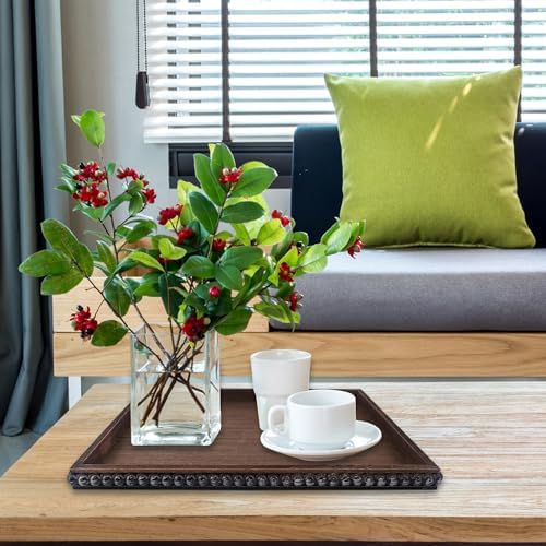 FramePro Decorative Tray 12x16 Rectangular Wood Beaded - Brown Serving Tray for Living Room, Coffee Table, Kitchen or Farmhouse Display - Image 4