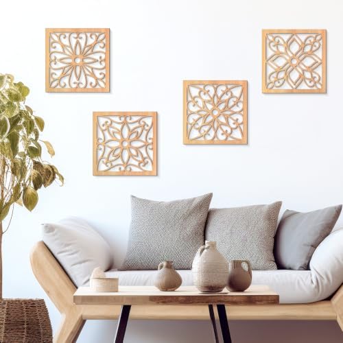 KOYILTD 4 Pcs Thicken Wooden Wall Art Rustic Farmhouse Flower Wall Art - Image 2
