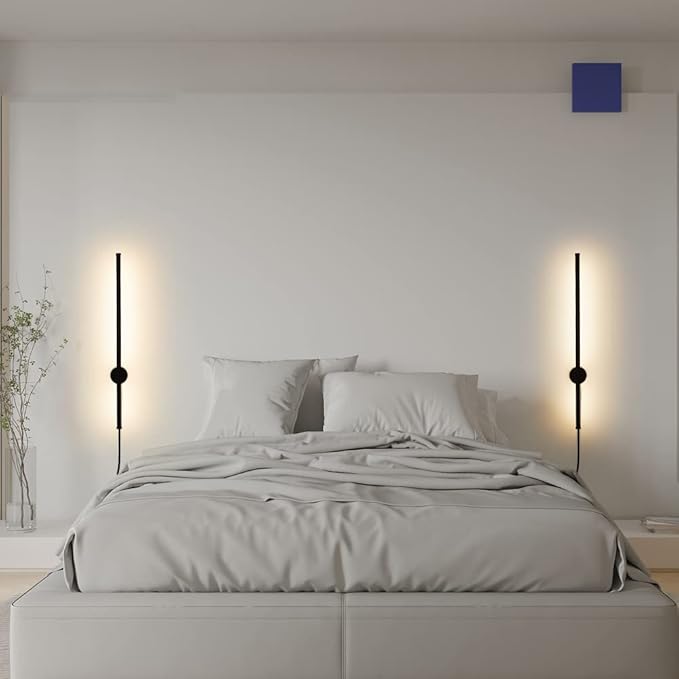 RC Dimmable Modern Plug in Wall Sconce Set of Two LED Black Wall Lights with Plug Dimmer 23.6 inches Wall Lamp with Memory Function Original Brand Lighting