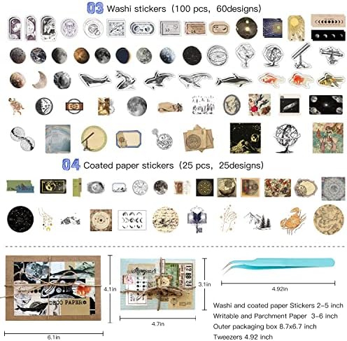 Aromoty 260 Pieces Vintage Art Scrapbooking Supplies Stickers,Aesthetic Washi Stickers Paper Kit Stationary Junk Bullet Journals,Daily Planner,DIY Craft Tweezers Cottagecore Decor - Image 5