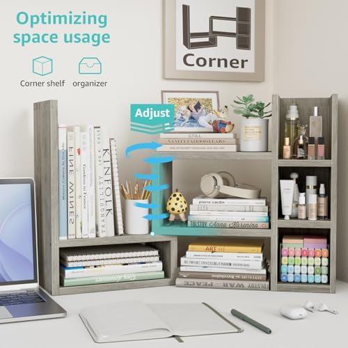 NUTIKAS Desk Shelves Desktop Organizer Shlef - Grey Office Organization for Top of Desk Organizers and Accessories Corner Bookshelf Table Top Shelving Small Hutch Decorations for Office - Image 5