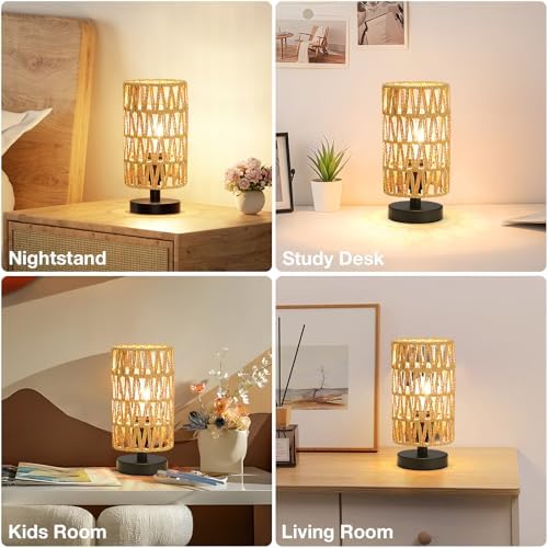 Table Lamps Set of 2 (Rattan Rope Shade - Black Base, 9" Inline Control) - Image 7