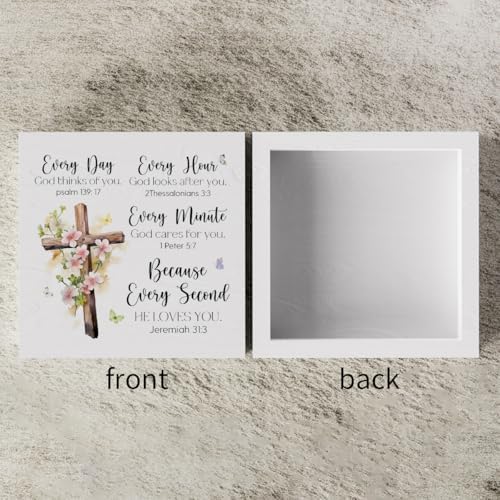 Every Day God Thinks Of You Wooden Box Sign Inspirational Cross Jesus Decor Prayers Religious Scripture Gifts for Women Men Mom Sister Friends Birthday Male Coworker 5 x 5 Inch - Image 3
