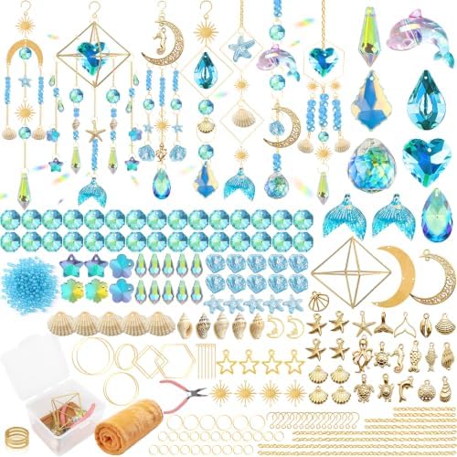 408 Pcs DIY Ocean Suncatchers Kit for Adults – Crystal Suncatchers Rainbow Maker with Genuine Natural Seashells, Art and Crafts for Adults, Hanging Window Decor for Home, Parties & Weddings by Ecoofor