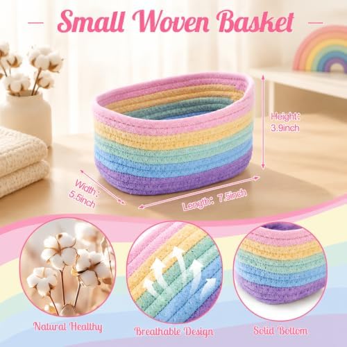 10 Pack Small Woven Baskets, Cotton Rope, Pastel Color - Image 2