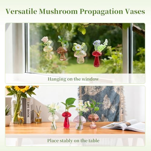 Glasseam Window Plant Propagation Station: 4Pcs Glass Hanging Mushroom Vase - Image 5