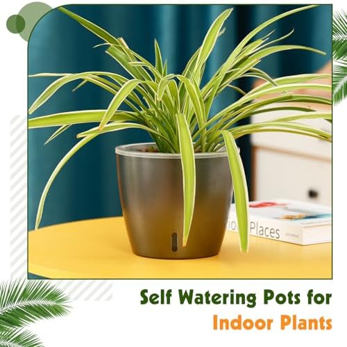 Self Watering Pots for Indoor Plants, 6-Pack 5'' Self Watering Planter with Drainage Holes, Small African Violet Pots with Water Indicator, Clear Wick Orchid Pot, Grey Gold - Image 6