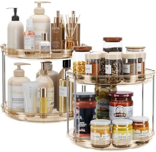 LAMU 2 Pack 2 Tier Lazy Susan Turntable Organizer 9.25'' Rotating Spice Rack Organization for Cabinet, Kitchen, Pantry, Countertop, Bathroom, Vanity, Medicine Cabinet Organizer, Amber by YourHome-OrganizationHelper