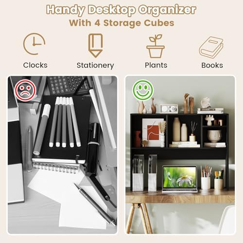 GIANTEX Desktop Bookshelf, Countertop Storage Hutch with 4 Shelves for Computer Desk, Dressing Tabletop Display Rack, Multipurpose Desk Hutch Storage Organizer for Home Office Dorm (Black) - Image 3