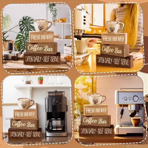 Moucuny 4 Pcs Farmhouse Coffee Bar Signs Decor Wooden Cafe Cup Signs - Image 5