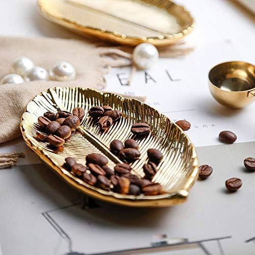 Lependor Golden Leaf Shaped Small Ceramic Jewelry Ring Dish Necklace Bracelet Holder Tray Organizer, Ceramic Decorative Trinket Dish for Wedding Party Woman Girl -Small Gold Leaf - Image 4