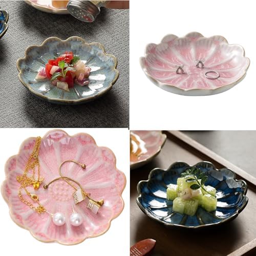 Small Ceramic Jewelry Holder Dish,Tray - Organizer for Necklaces, Earrings,Rings,Keys - Elegant Dessert Cake Plate Design (C-SET) - Image 3