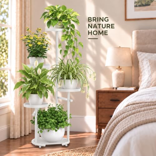 TOSKING Tall 5-Tier Round Metal Corner Plant Stand Indoor, Anti-Tip, White - Image 3