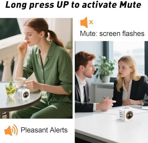 Rotating Timer Cube for Productivity — 5/25/10/50 Minutes Preset, Digital Gravity Sensor Desk Visual Timer for ADHD, Silent Mode, Ideal for Office, Study, Kitchen & Kids (White) - Image 3