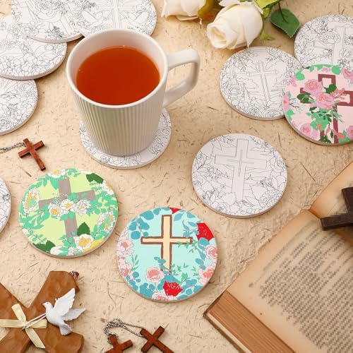 Potchen 12 Pcs Color Your Own Coaster DIY Kits,Cross - Image 5