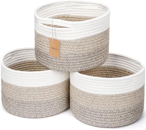 3 Pack Small Rope Storage Baskets, 9.82×9.82×7.1", Mixed Brown by MaxuniTechLife
