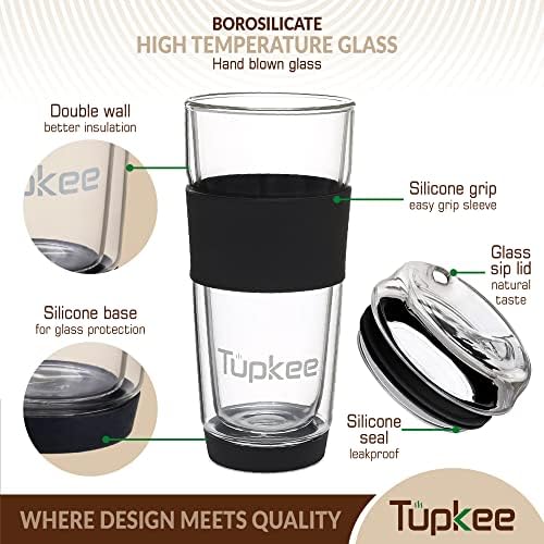 Double Wall Glass Tumbler, 14-Ounce Glass Travel Coffee Mug with Lid - Image 2